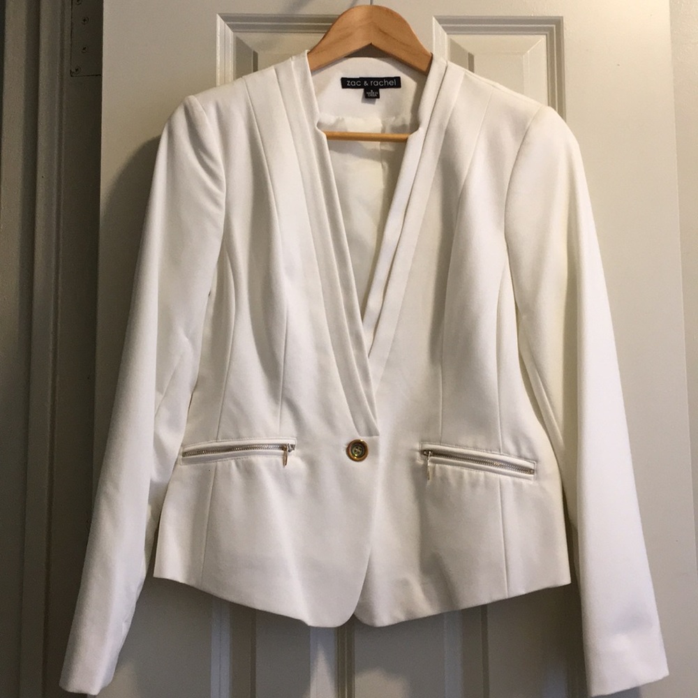 NWT White Blazer faux leather & zipper detail
